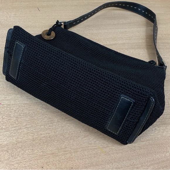 The Sak Shoulder Purse Black Crochet Knit Zip Closure Small Hobo Charm Hand Bag - Picture 10 of 10